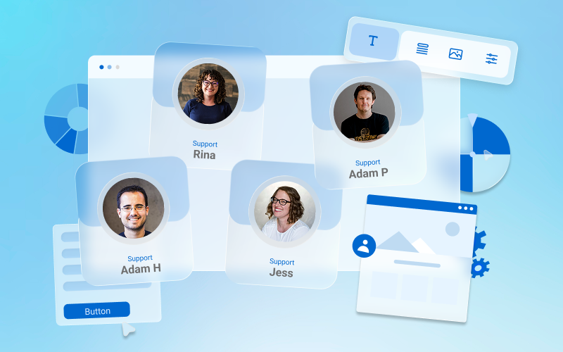 ShortStack support team — Rina, Adam P, Adam H, and Jess