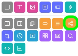 The Add Widgets panel with the Share Widget icon, three linked nodes, circled in green.