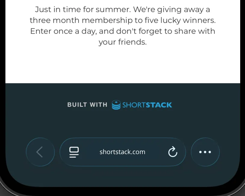 Mobile view of the branded footer without a call-to-action button: Built with ShortStack only.