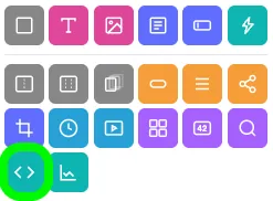 The Add Widgets panel with the Code Widget icon, a pair of angle brackets, circled in green.