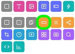 The Add Widgets panel with the Buttons Widget icon, a rounded pill shape, circled in green.