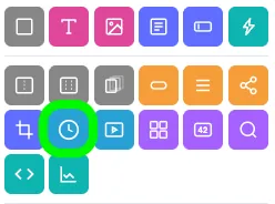 The Add Widgets panel with the Countdown Widget icon, a clock face, circled in green.